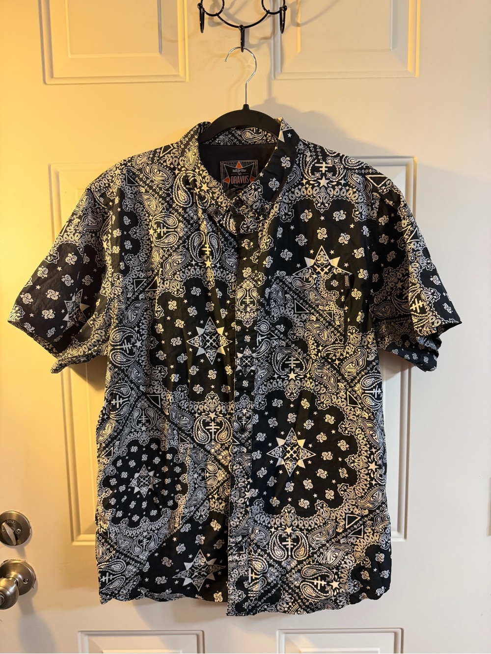 Dravus Black White Bandana Print Button Up Shirt Size Large